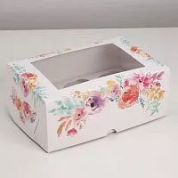 Коробка на 6 капкейков "Цветы"  25*17*10 см