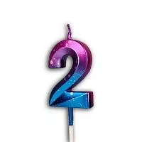 Свеча цифра "2" Грань, акварель, 12см