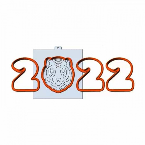 Пластик. Форма для печенек с траф. "2022 с головой тигра №2"
