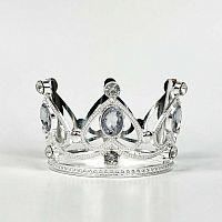 Декоративная мини-корона на торт со стразами 7см, серебро